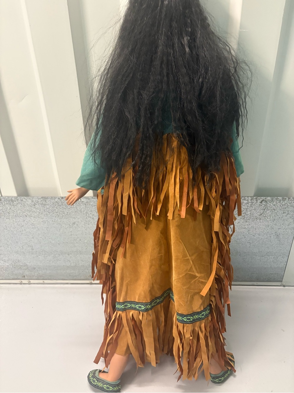 Native Style Collectible Doll with Teal Top and Tan Fringe Skirt - Picture 11 of 16